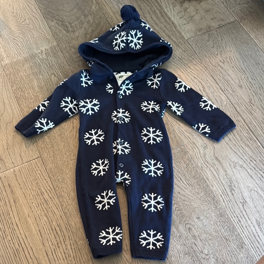 Navy Blue Snowflake Kids One Piece